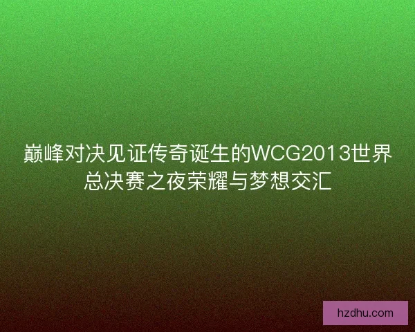 巅峰对决见证传奇诞生的WCG2013世界总决赛之夜荣耀与梦想交汇 巅峰对决见证传奇诞生的WCG2013世界总决赛之夜荣耀与梦想交汇